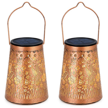 Hummingbird Solar Lanterns, Hanging Garden Lights, 2 Pack, Copper
