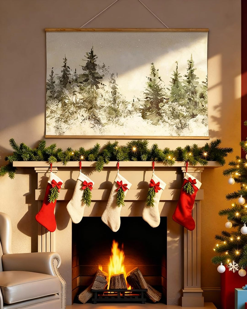 Extra Large Framed Wall Art, Winter Christmas Tree Print, 36x54 In