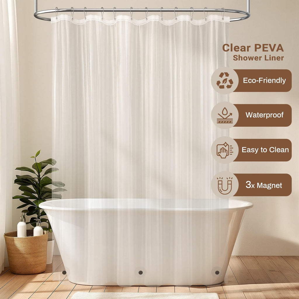 3 in 1 Boho Long Linen Shower Curtain with Liner, Sage Green, 72x78