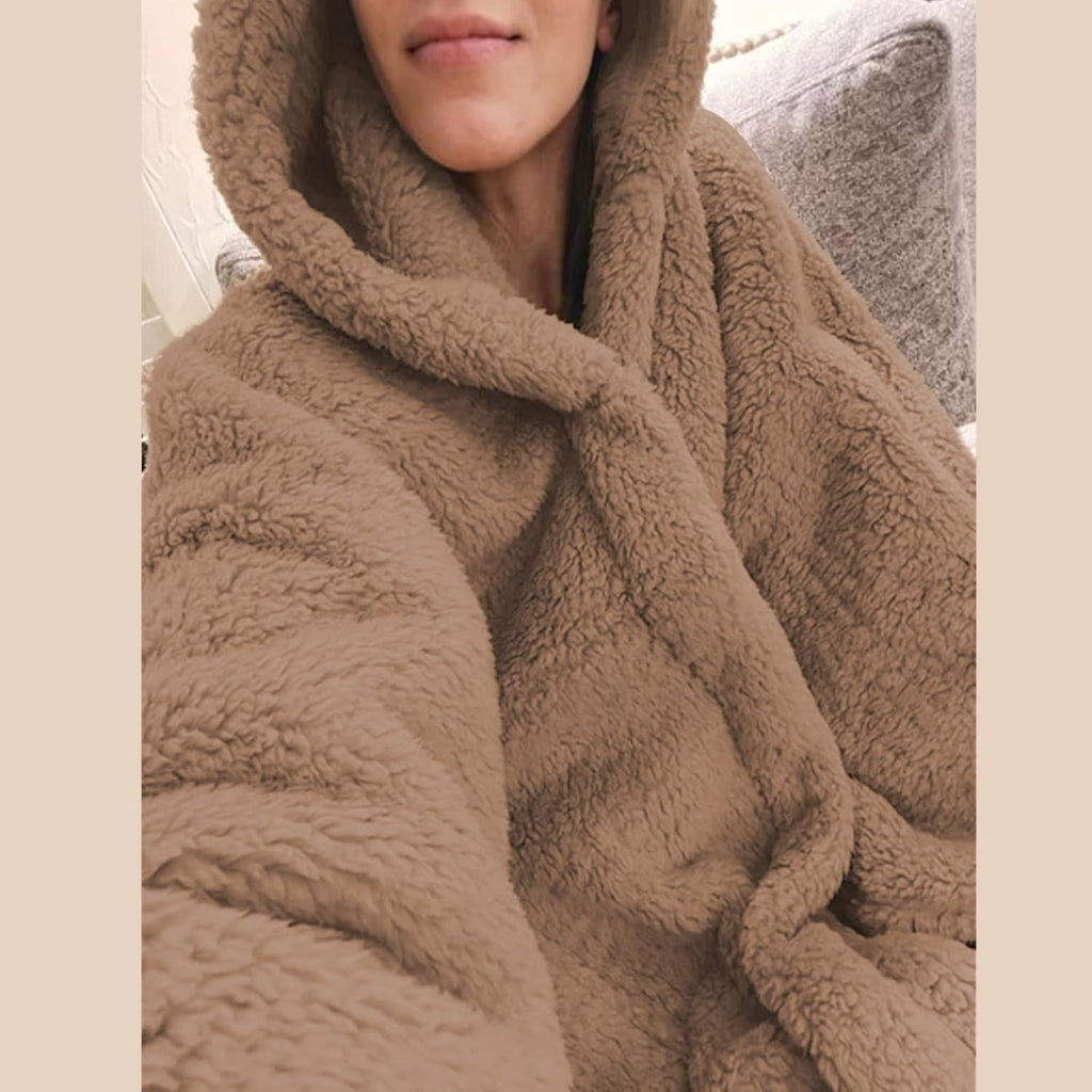 Wearable Blanket Sherpa Poncho Office Work Warm Cozy Shawl Blanket,Plush Cape Wrap for Adults