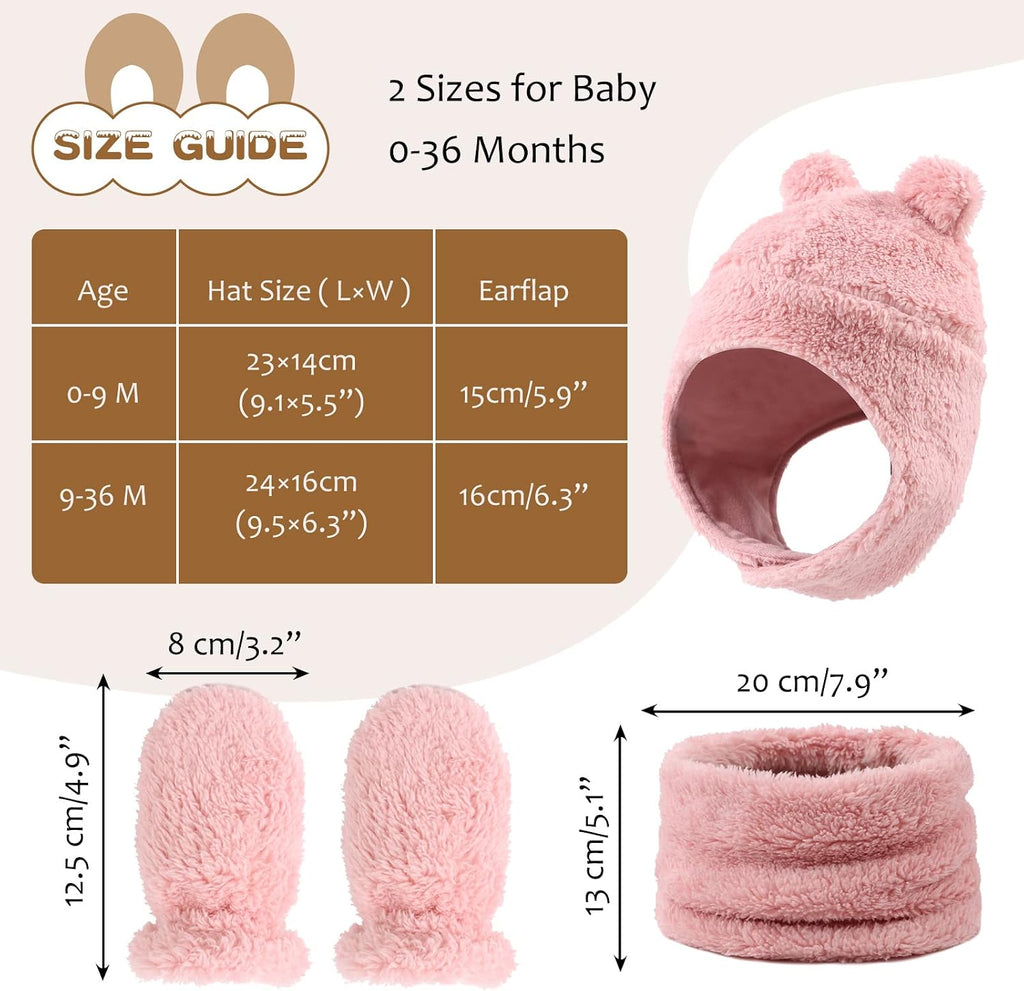 Fleece Baby Hat Scarf Mitten Set Winter Toddler Beanie for Infant