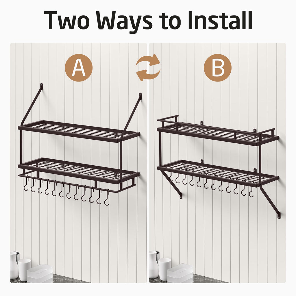Oiled Bronze Pot Rack Wall Mounted, 100 Lbs Capacity, 12 Hooks