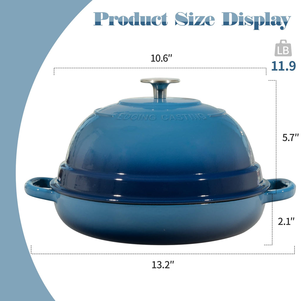 Enameled Cast Iron Dutch Oven Pot with Lid, Round Bread Oven made Sourdough Bread Baking, 6 Quart, Lake Blue