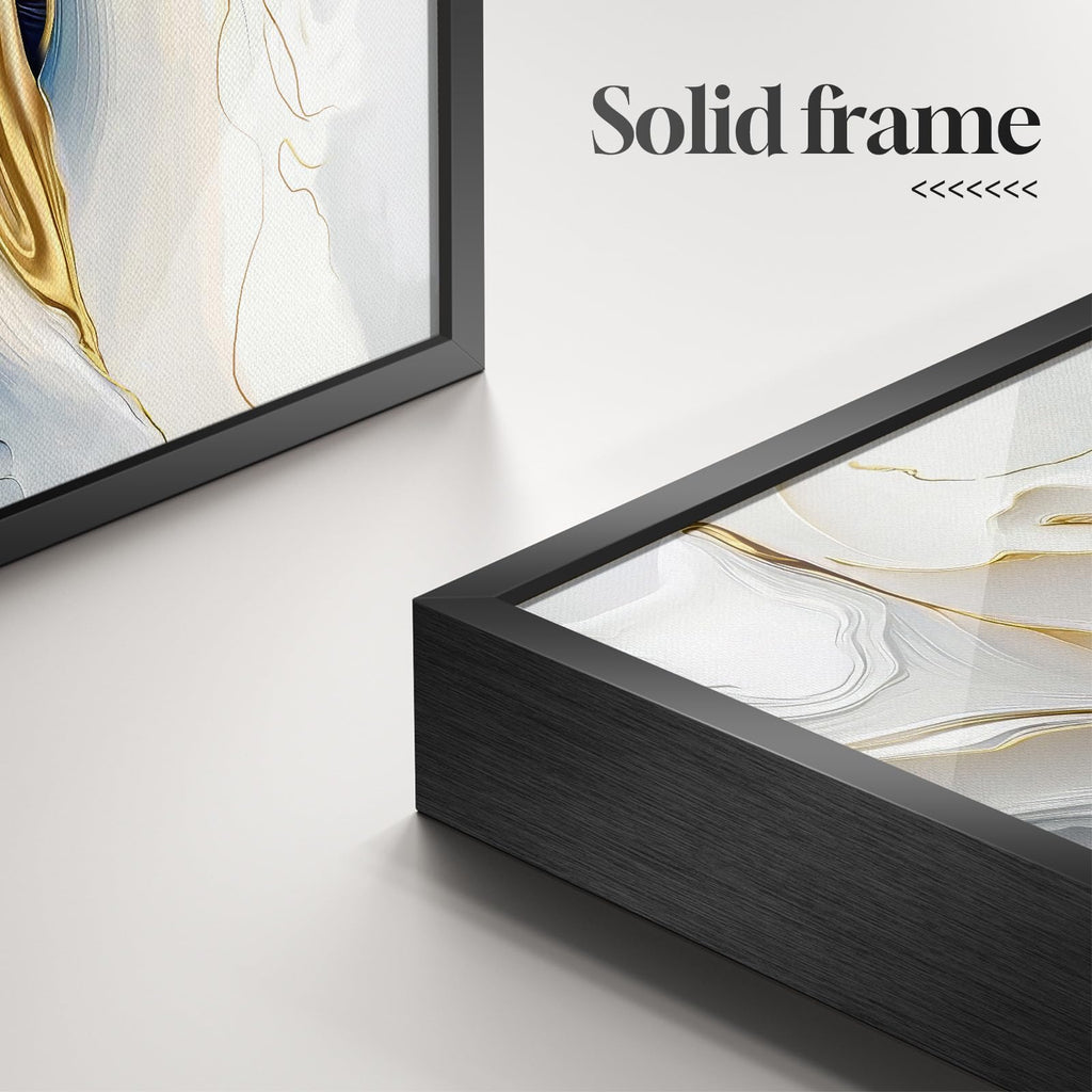 Extra Large Framed Blue White and Gold Abstract Wall Art, Vertical 40x60 In