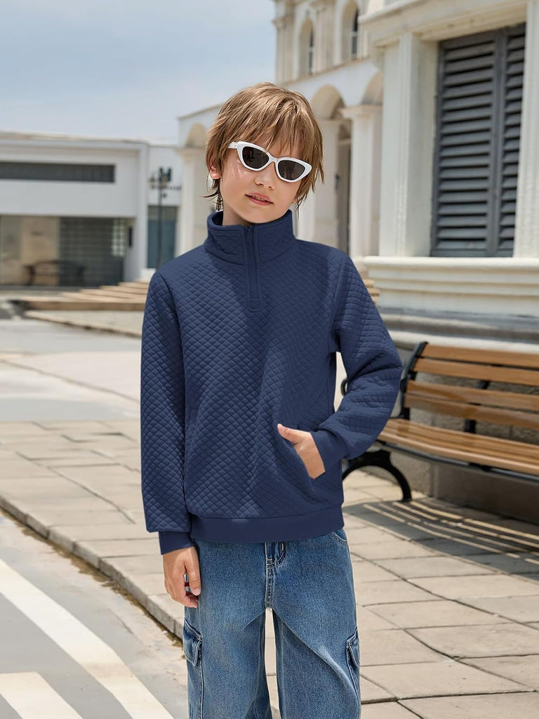 Boys Quarter Zip Quilted Sweatshirts Pullover