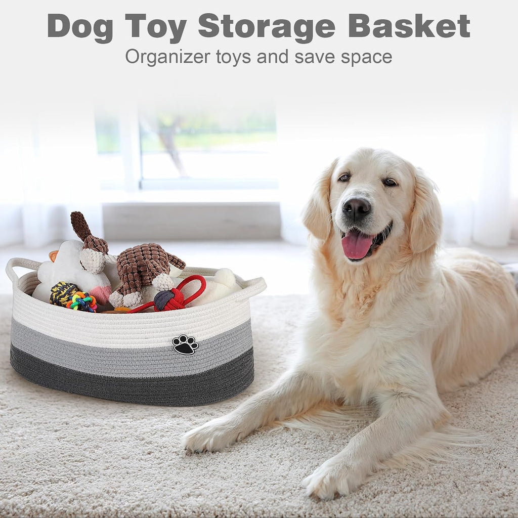 Dog Toy Basket, 30L Toy Box and Bin for Dog Cat Storage, 19.7" X 11" X 7.9" Large Woven Rope Basket for Blankets