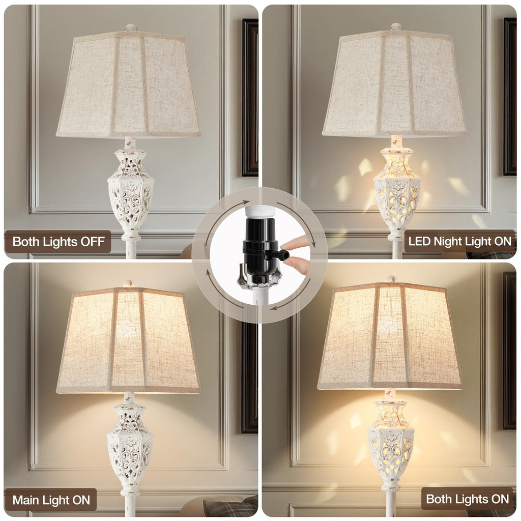 Rustic Floor Lamp - Resin Carved Base with Hollow Night Light