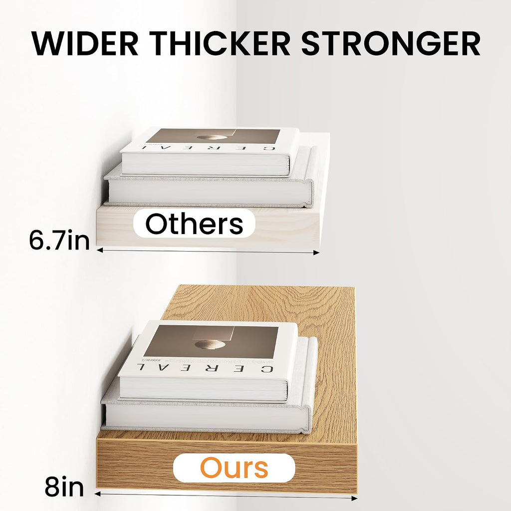 16Inch Floating Shelves for Wall, 8 Inch Deep Shelves |Bedroom|Kitchen Wall Mounted, Wood Hanging Shelf with
