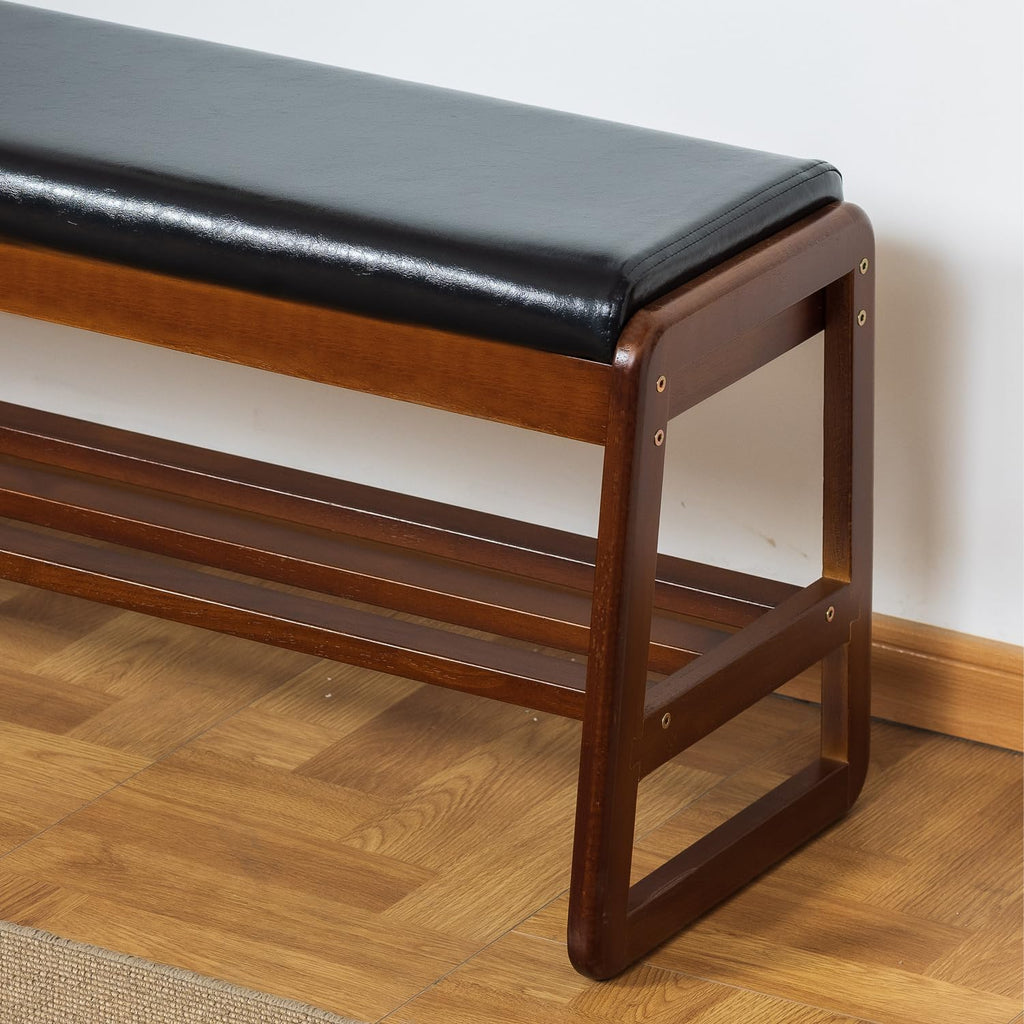 Solid Wood Shoe Rack Bench with Flip-Top Storage, Black, 31.5"