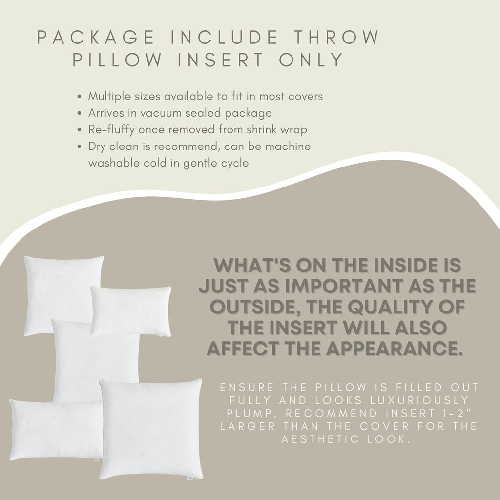 Goose Feather Down Throw Pillow Insert (22"x22", Pack of 1), Decorative Pillow for Sofa, Couch, Bed, Chair Cushion