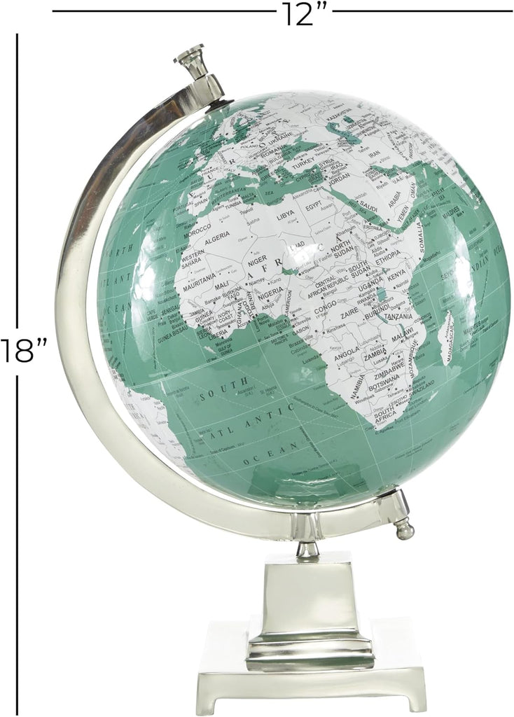 Aluminum Metal Educational/Geographic Earth Globe, Desk Globe 12" x 12" x 18", Teal
