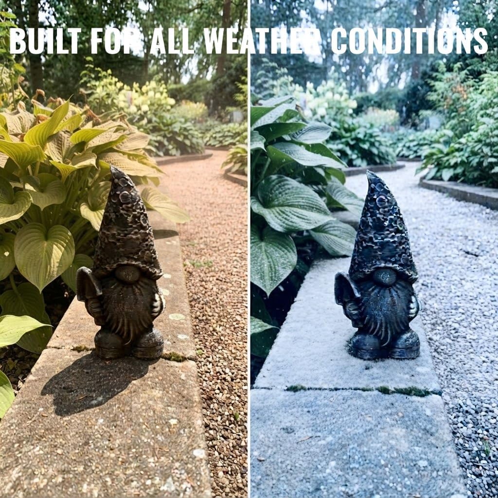 Whimsical Gnome Concrete Garden Statue Handmade Outdoor Lawn Ornament Fantasy Dwarf Hold Shovel Figure Decorative