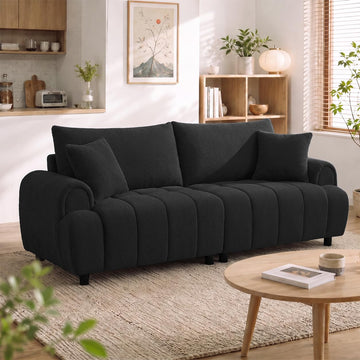 88 "Modern Boucle Couch, Oversized Comfy 3 Seater Sherpa Curved Sofas Deep Seat, Upholstered Loveseat Teddy Round Arm