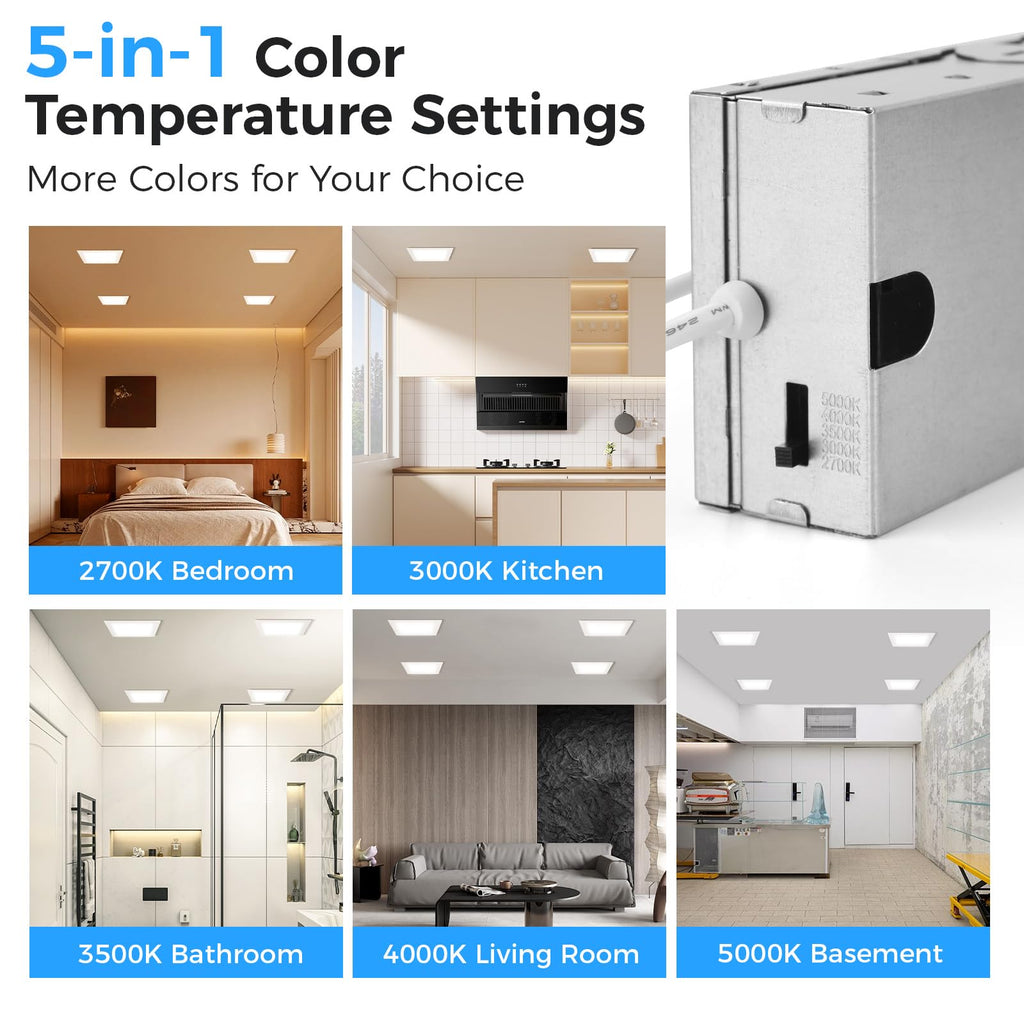 4 Pack 8 Inch Square LED Recessed Lighting, 20W Dimmable, 5CCT
