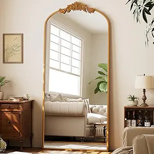 71"x 32" Gold Vintage Arched Full Length Mirror - Large Carved Standing Floor Mirror with Metal Frame/Living