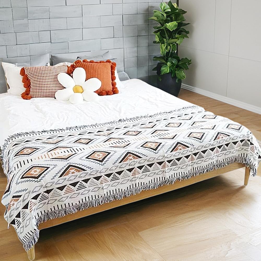 Aztec Native Throw Blankets Southwest Bed Blankets Cover 51"x63" | Navajo American Western Boho,Knit with