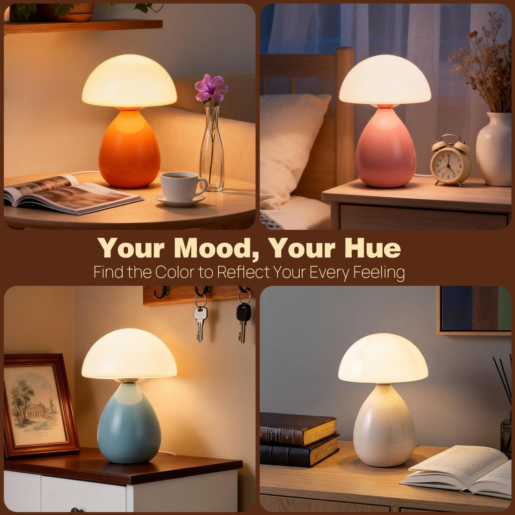 Small Mushroom Table Lamp for Bedside & Nightstand, White