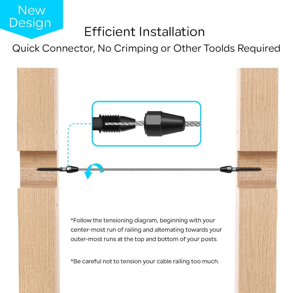 20 Pairs Black QuickLock Deck Wire Railing Kit, T316 Stainless Steel Tensioners, Right/Left Thread Swageless Lag