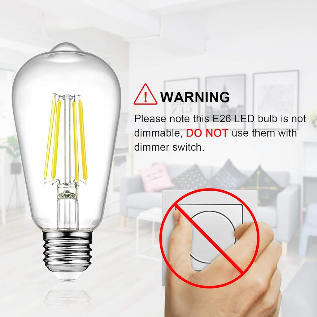 LED Edison Bulbs 6W, Equivalent 60W, High Brightness Cool White 4000K, 700 Lumens, ST58 Vintage LED Filament Bulbs