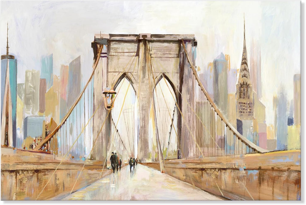 Brooklyn Bridge Wall Art New York City Skyline Painting Modern Abstract Cityscape Framed Artwork Large Canvas Ready
