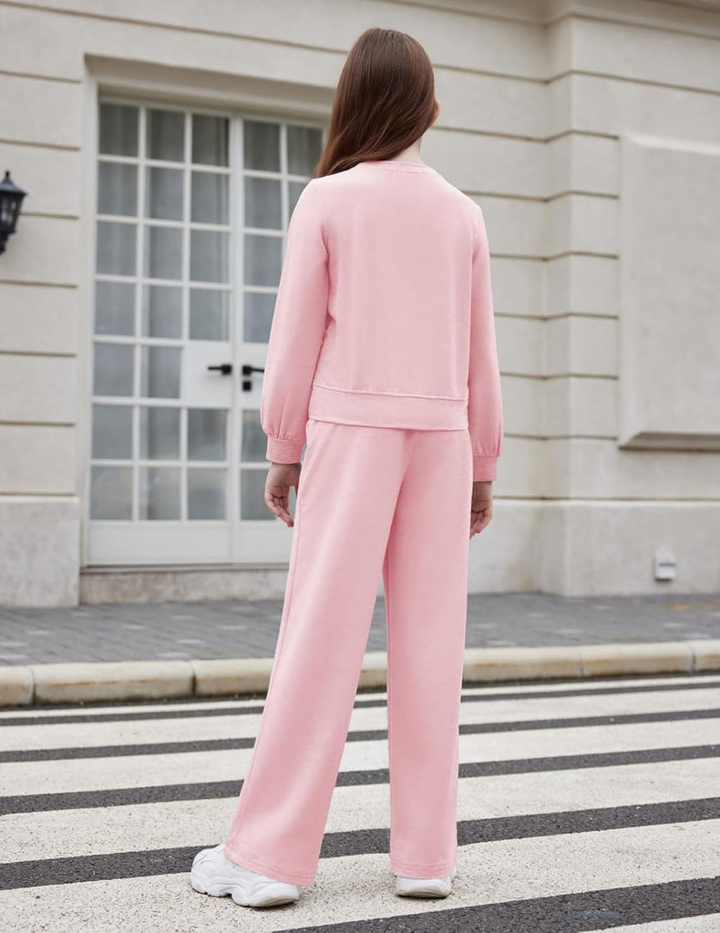 Girls 2 Piece Outfits Twist Front Sweatshirt Wide Leg Sweatpants