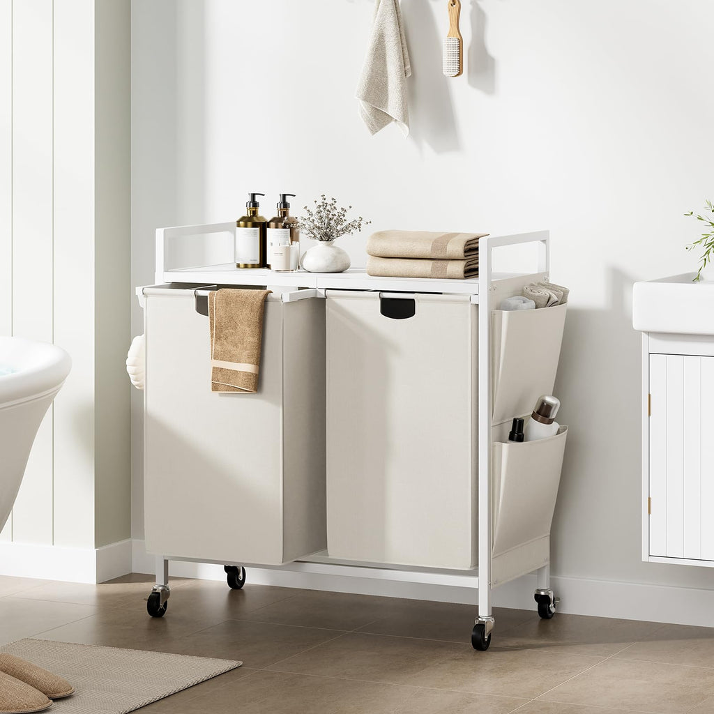 Double Laundry Hamper with Wheels, Rolling Laundry Basket Organizer