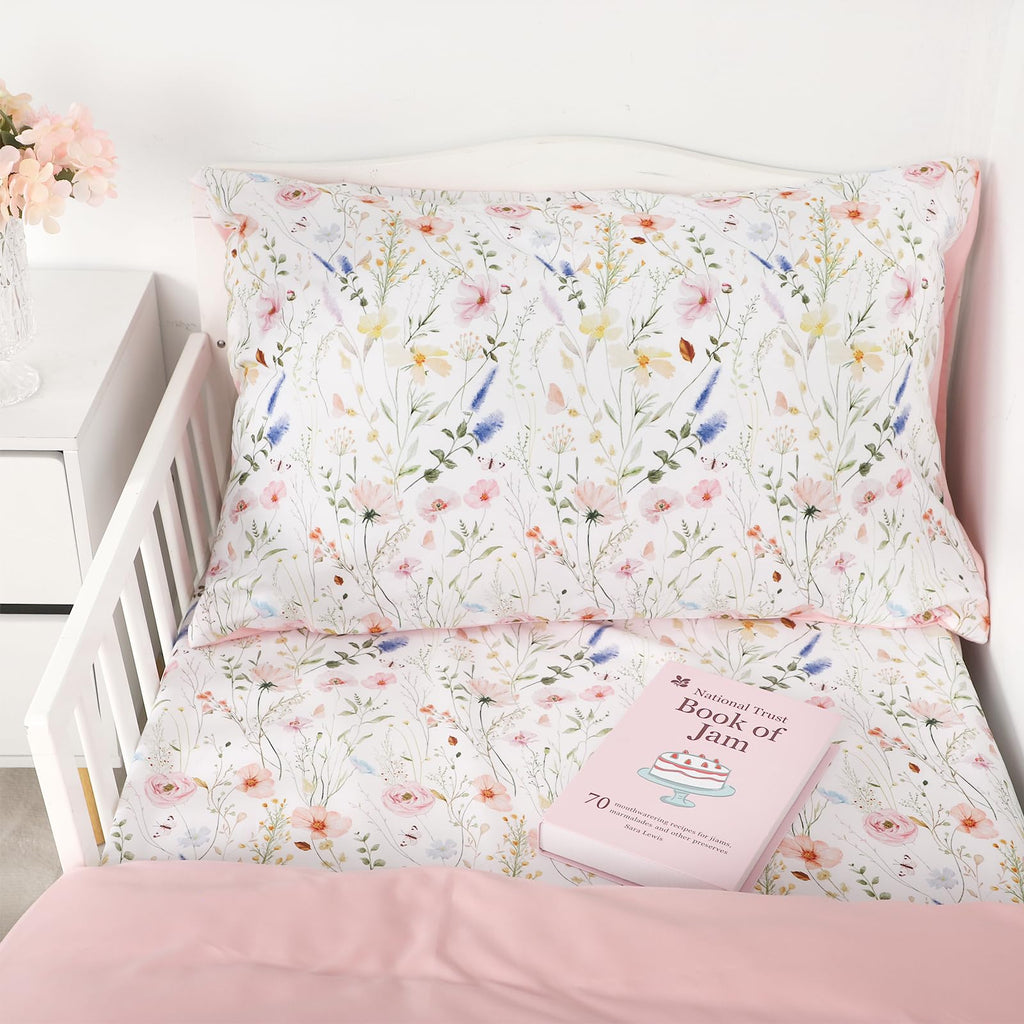 Toddler Bedding Set for Girls, 4 Piece Floral Toddler Comforter Set, Ultra Soft Baby Girl Crib Bed Bedding Includes