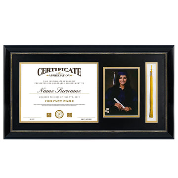 Diploma Frame with Tassel Holder and Picture, Black with Gold Beading