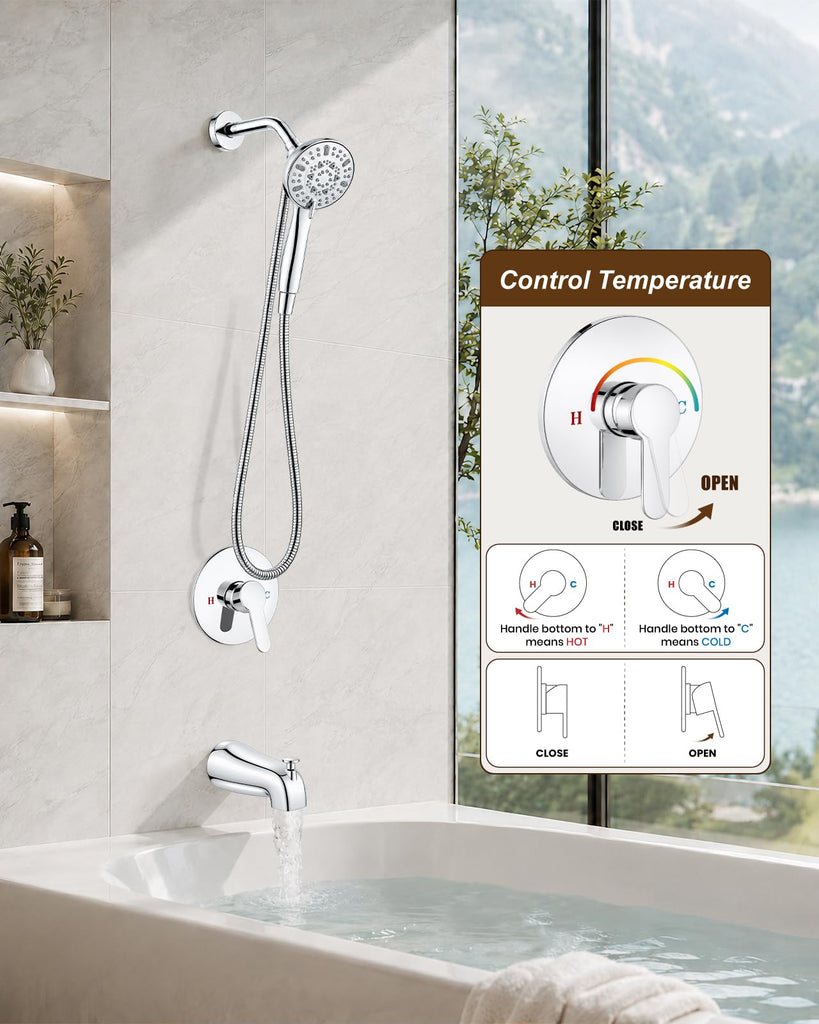 Tub Shower Faucet Set 6 Mode Handheld Valve Kit Polish Chrome