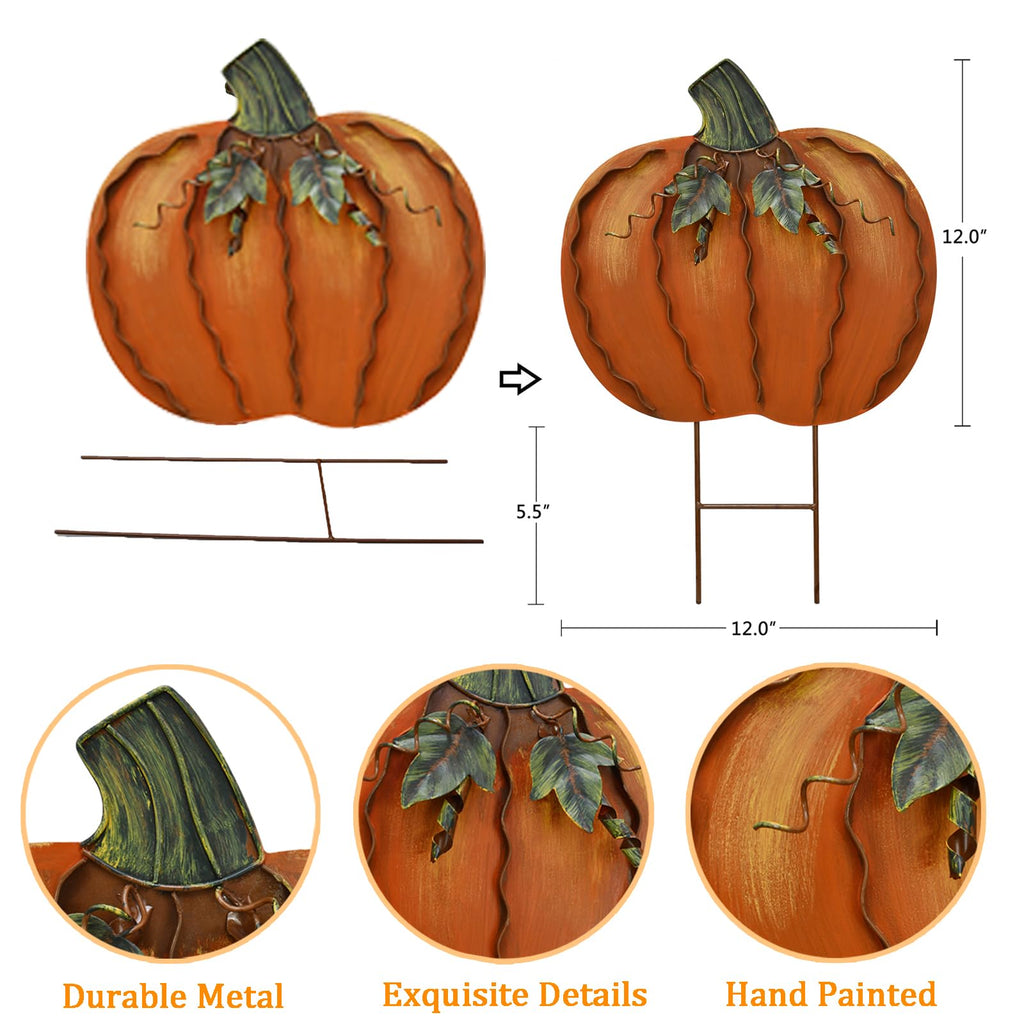 Outdoor Decor Metal Pumpkin Garden Stakes Autumn Decorative Yard Sign