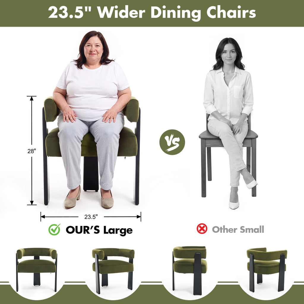 Modern Dining Chairs Set of 6, Upholstered Velvet Barrel Accent Chairs with Backrest & Arms, Wide and Thicker Padded