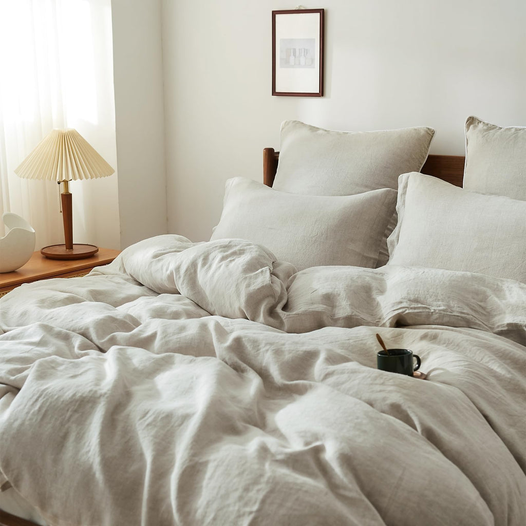 100% Linen Duvet Cover Set, 3 PCS Natural French Flax Linen Duvet Cover, Breathable Soft Comfy Linen