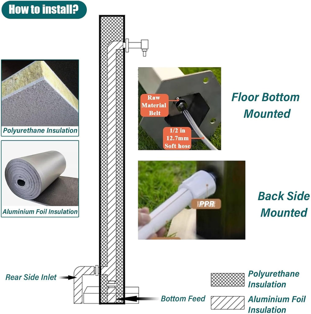 Standing Fountain Tap,Outdoor Patio Deck Floor Water Faucet System Column Round Post Tall 60 95 CM Water Hydrant for