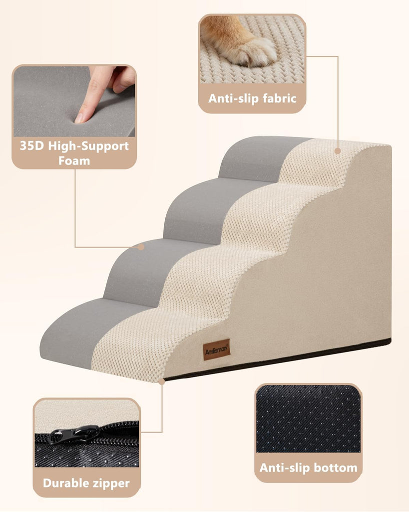 Dog Steps for Bed or Couch, 4 Step Pet Stairs for Small Dogs & Cat