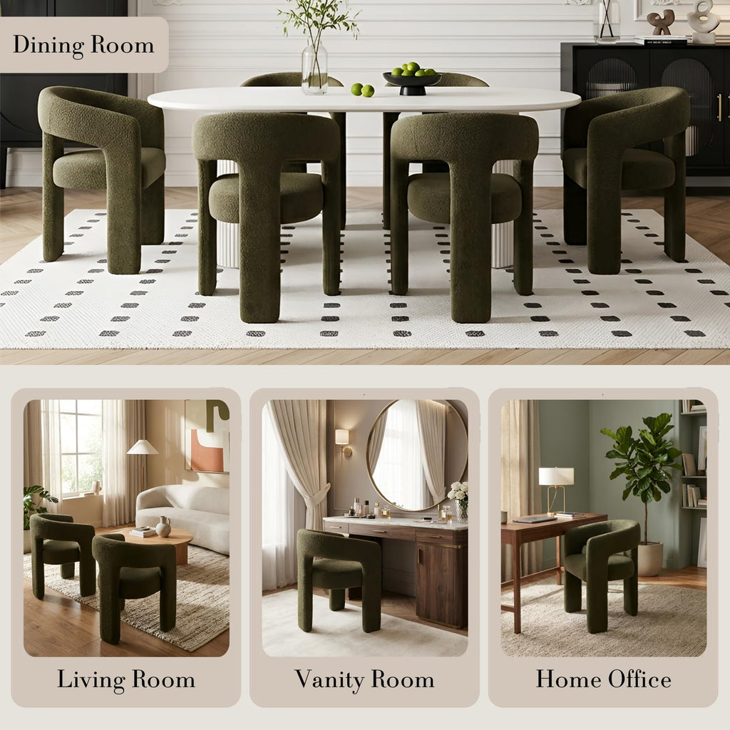 Modern Sherpa Set of 4, Upholstered Barrel Chairs with Arms Comfy Accent Side Chairs /Dining Room/Reception, Green