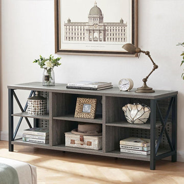 Rustic Entertainment Center for 65 Inch TV, Industrial Wood TV Stand with Media Cabinet Storage, Farmhouse Metal
