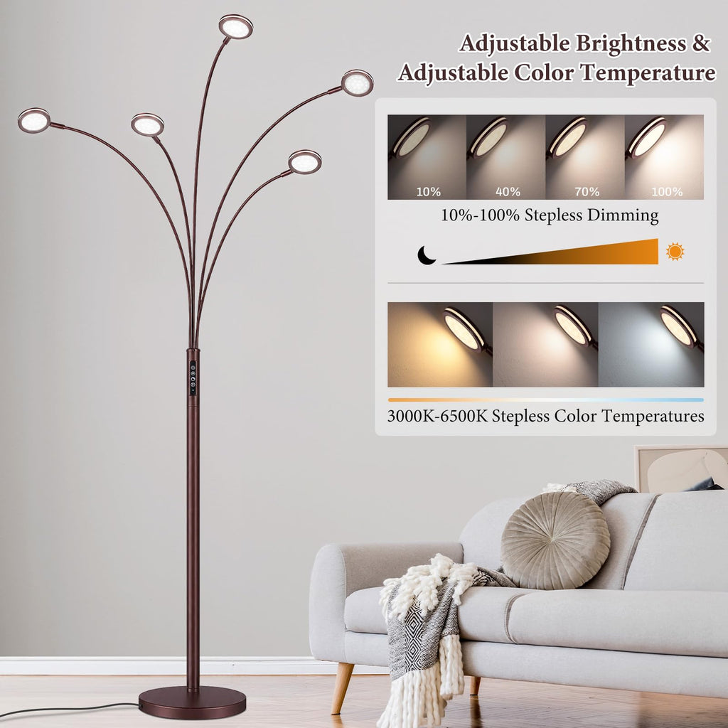 Inspired Arco Style LED Arc Floor Lamp with Remote, Dimmable Floor Lamp with Timer