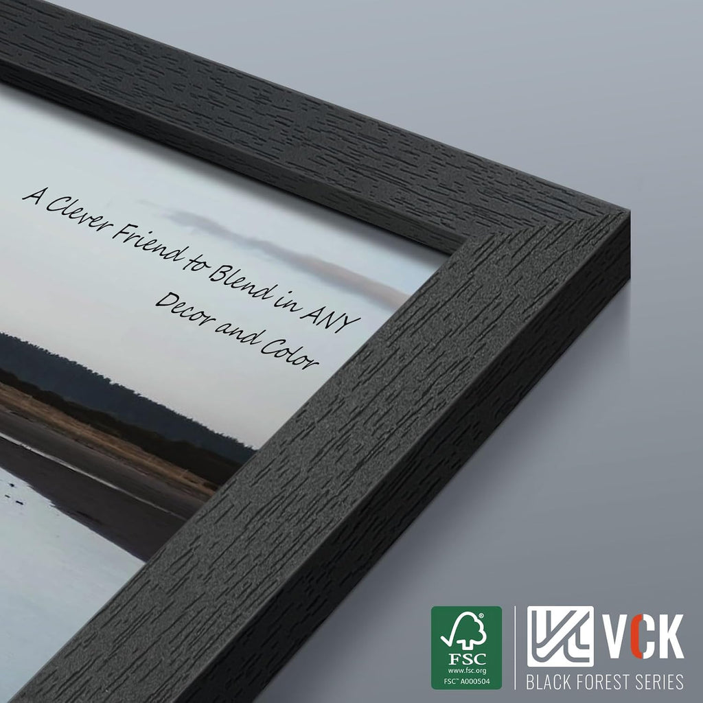 8x10 Picture Frame Set of 6, Elegant Black Wood Photo Frame | 1.1in Wide Border, Tabletop/Wall Hanging, HD