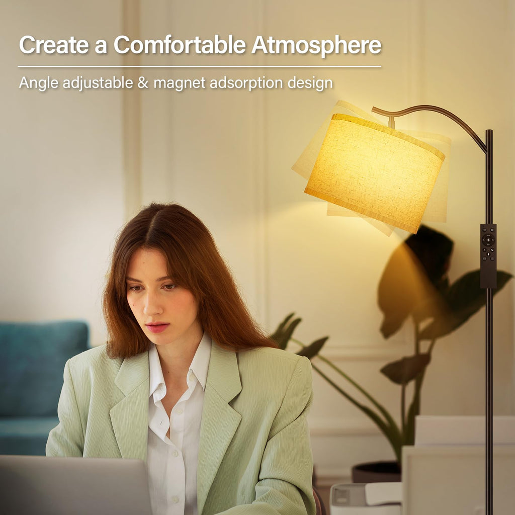 Floor Lamp, Arc Floor Lamp with Remote Control, Stepless Dimmable Brightness & Colors Temperature 2700k-6500k, Modern