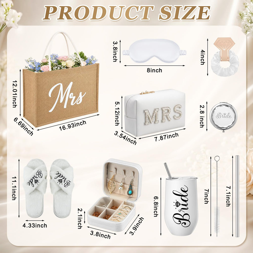 9 Pcs Bride Robe Gifts Set Mrs & Bride White