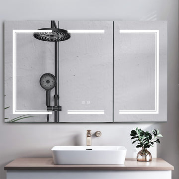 White 3‐Door Bathroom Medicine Cabinet with LED Mirror