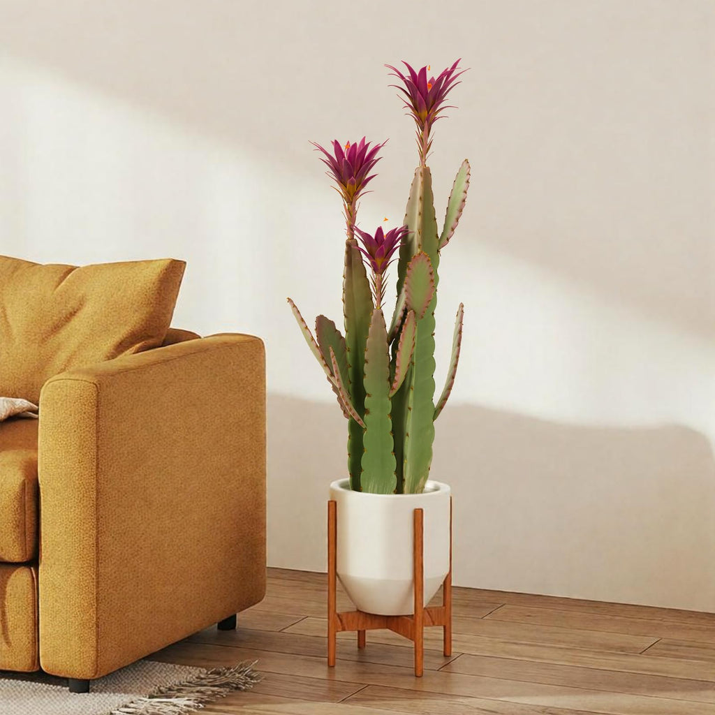 3ft Tall Artificial Cactus with Magenta Flower in Pot, Fake Cacti Plant of Satin Finish Leaves with Real Look