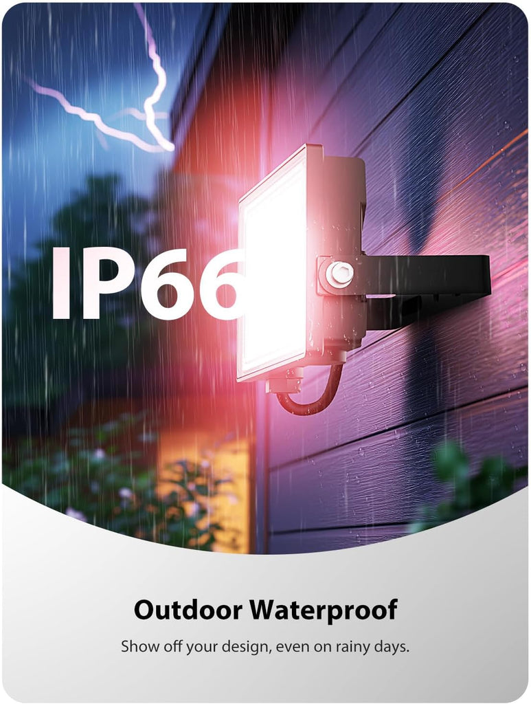 LED Flood Light Outdoor 250W Equivalent, 25W Color Changing RGBW Floodlight with Remote, 2700K Warm White IP66 Stage