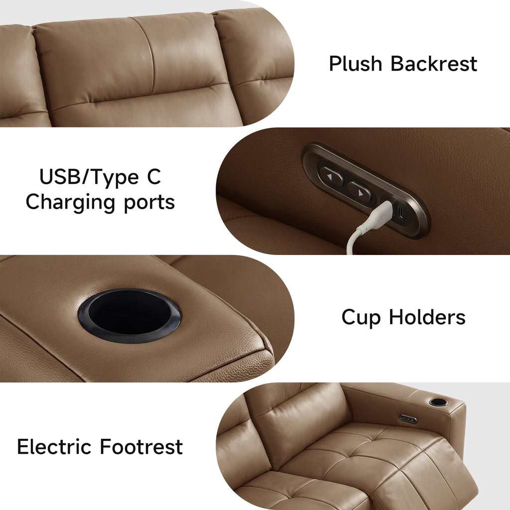 Zero Gravity Power Recliner Sofa 146", Genuine Leather Sofa with Electric Reclining Seats, Adjustable Backrests, USB