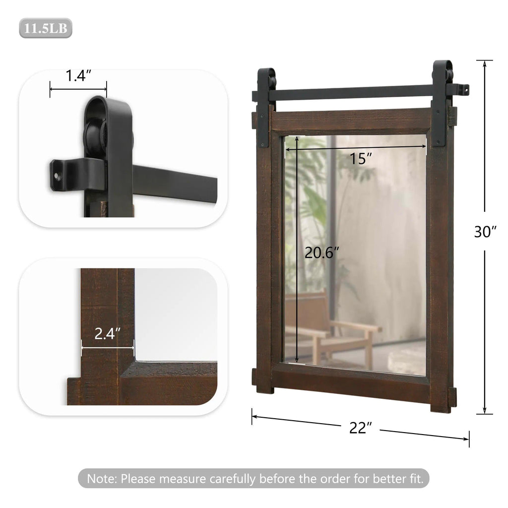 Rustic Bathroom Vanity Mirror: 22"x30" Brown Farmhouse Barn Door