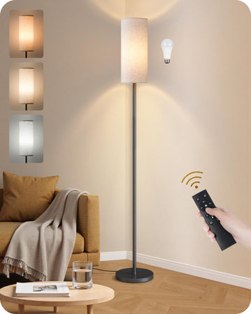 Dimmable Floor Lamp with Remote and Foot Switch, Corner Floor Lamp, 64.4" Standing Tall Lamp, 10W 900LM LED Bulb