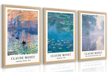 Claude Monet Water Lilies Wall Art Set of 3, 12x16 Framed Prints