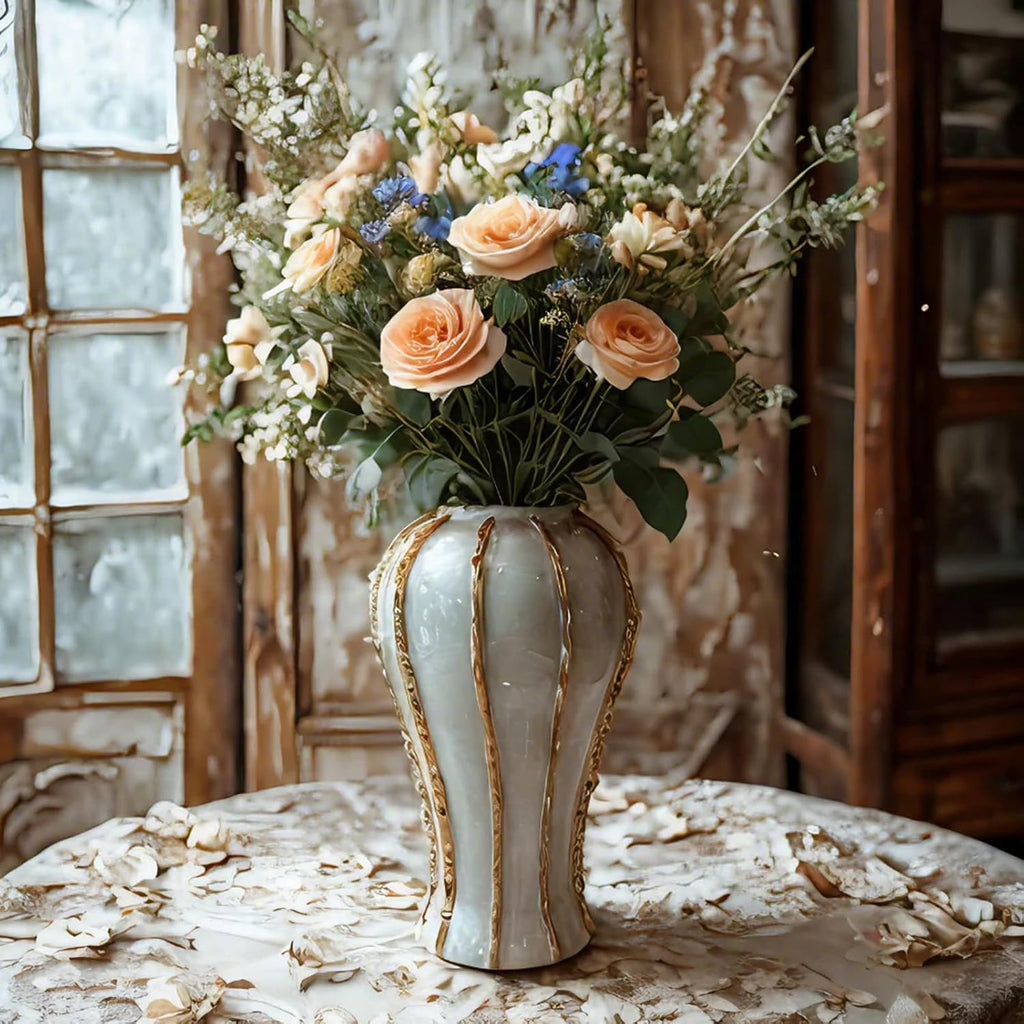 White and Gold Vases for Centerpieces,White Gold Ginger Jars Decor,Large Gold Vases Counter,Vintage Vase with
