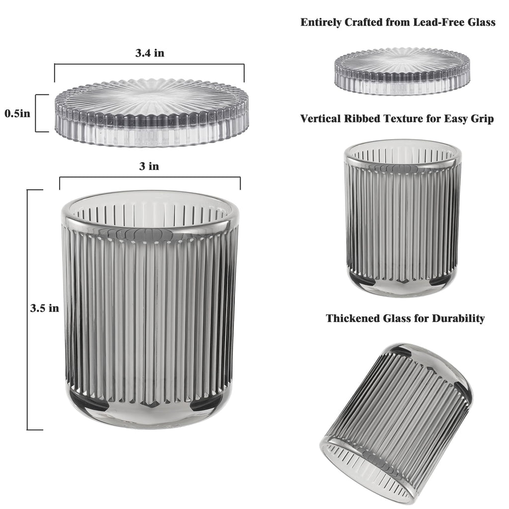 2 Pack Qtip Holder Glass Apothecary Jars with Lids, Ribbed Gray