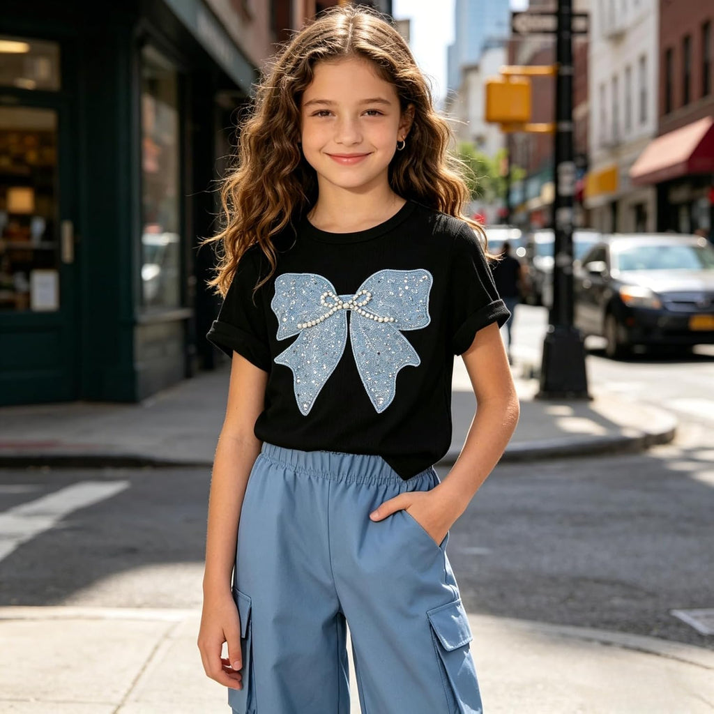 Clothes 2 Piece Cute Butterfly Print T-Shirt Tops & Cargo Pants Spring Summer Outfits Teen Tween Girls